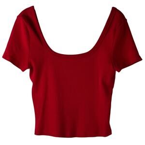 Universal Thread Red Ribbed Cropped Scoop Neck Top Size M